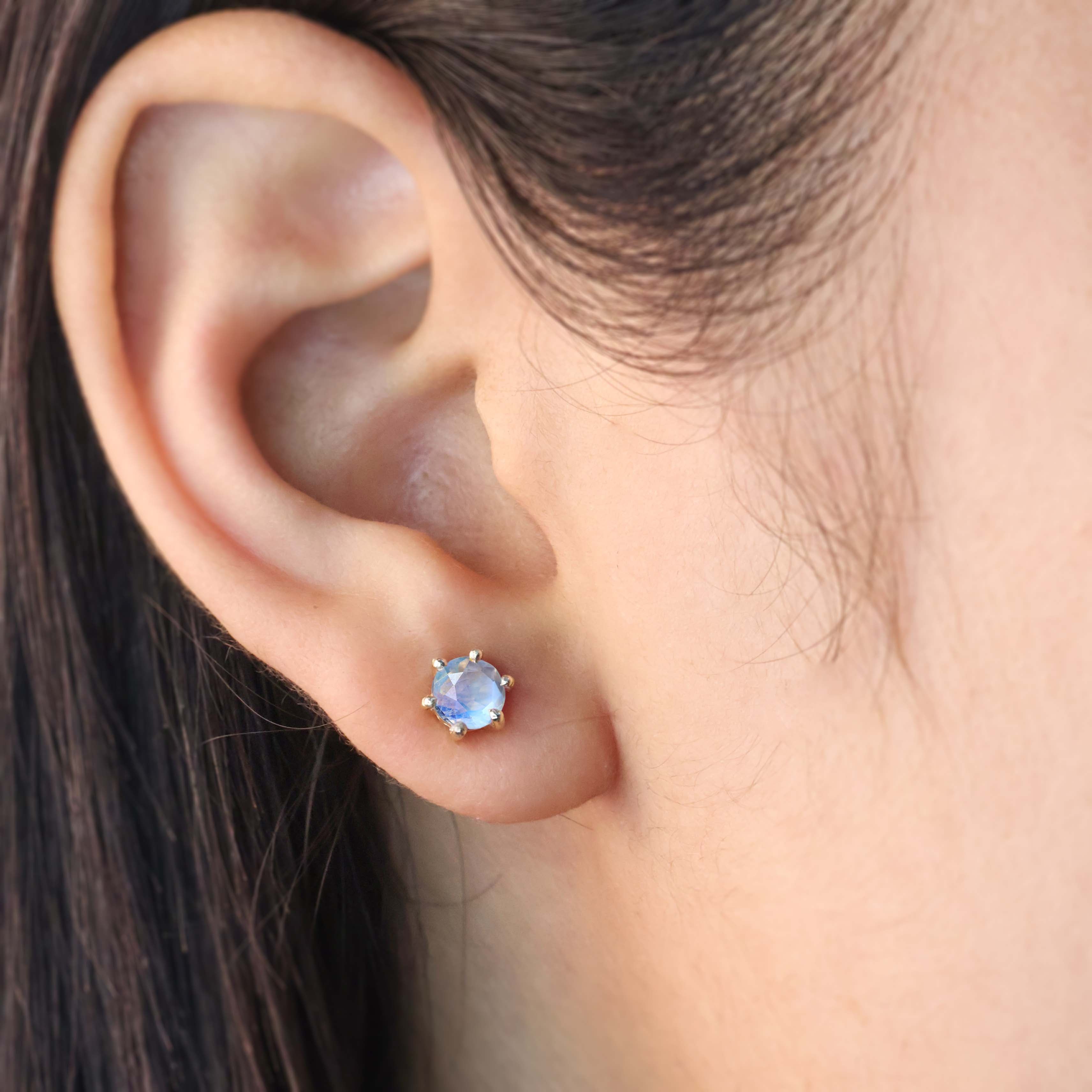 Round Rainbow Moonstone Simple Stud Earring