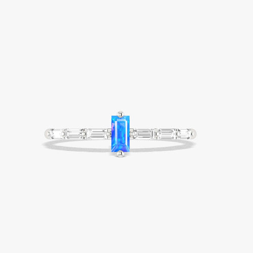 Baguette Cut Blue Opal Ring - Natural Designer Jewelry