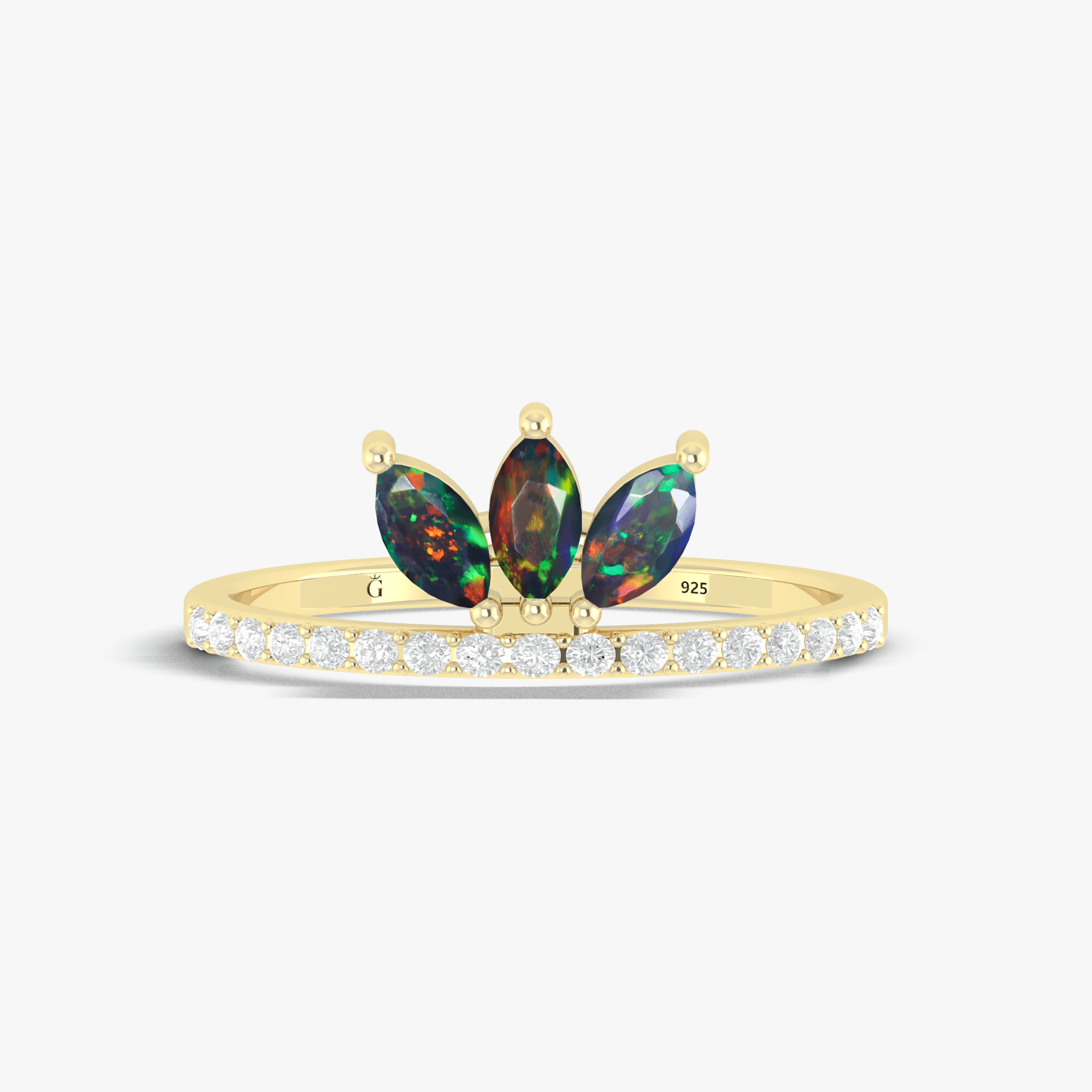 3 Marquise Black fire Ethiopian Black opal wedding statement ring - Goodstone Jewels