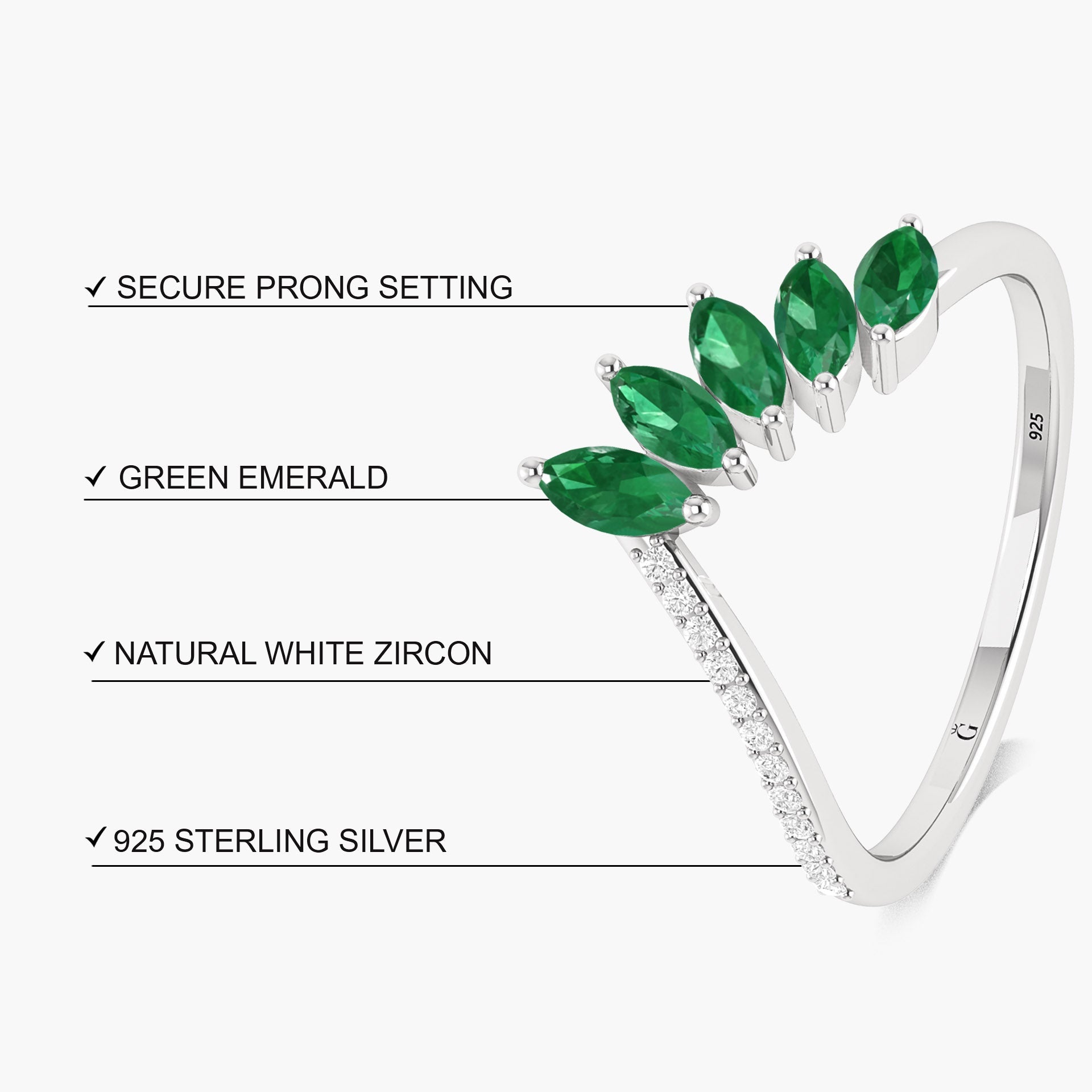 4 Marquise Shape Emerald 18K Gold Vermeil or silver ring - Goodstone Jewels