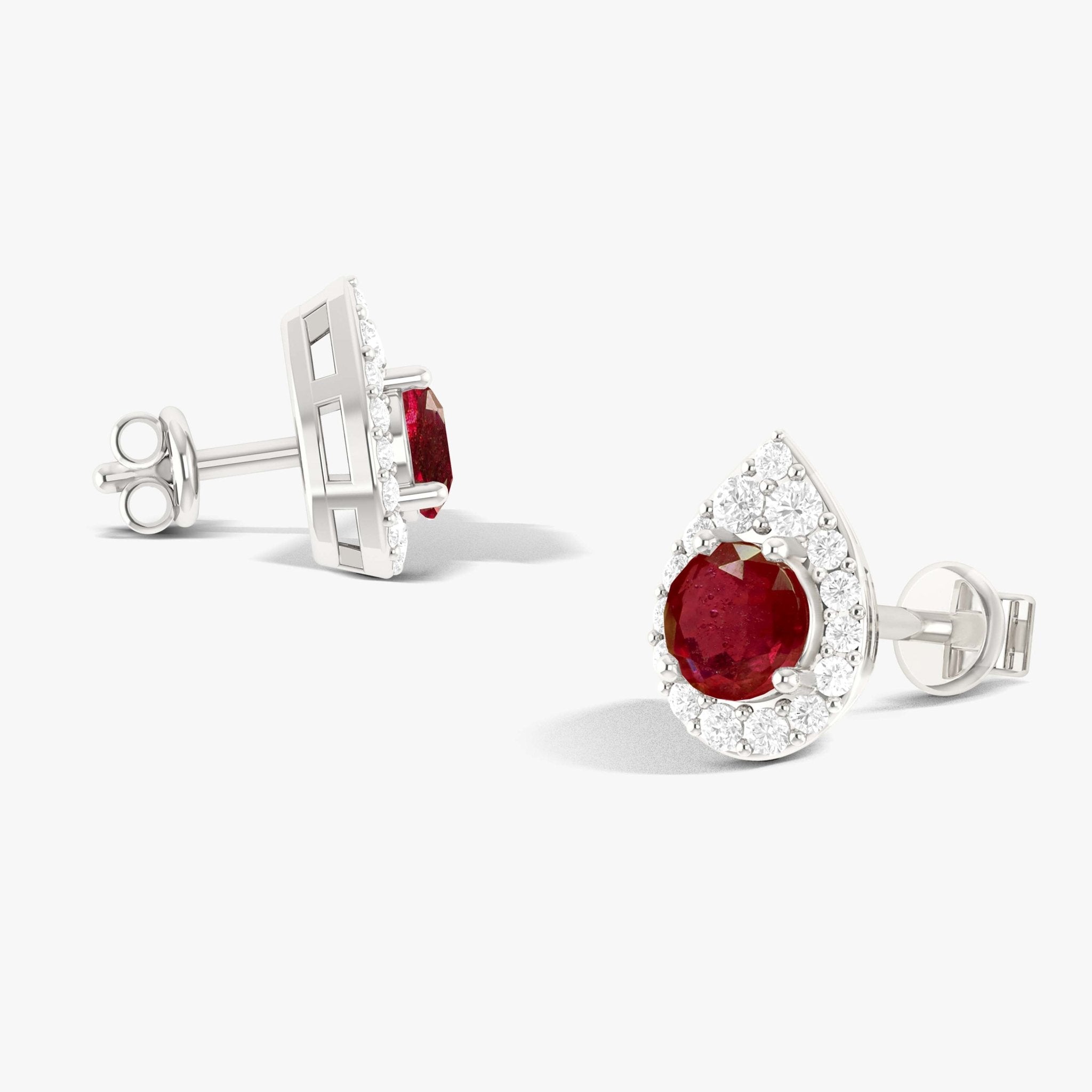 4MM Round Natural Ruby Halo Stud Earrings with Push Back - Goodstone Jewels