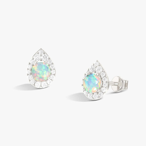 4MM Round Natural White Opal Halo Stud Earrings with Push Back