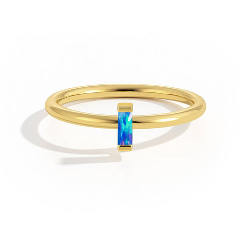 Blue Opal October Birthstone Solitaire Ring 4X2MM