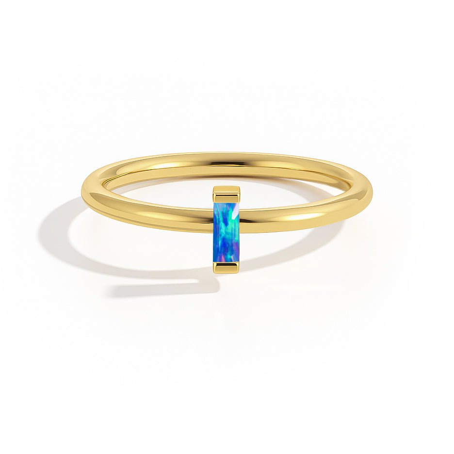 4X2MM Baguette Shape Blue Opal Solitaire October Birthstone Ring - Goodstone Jewels