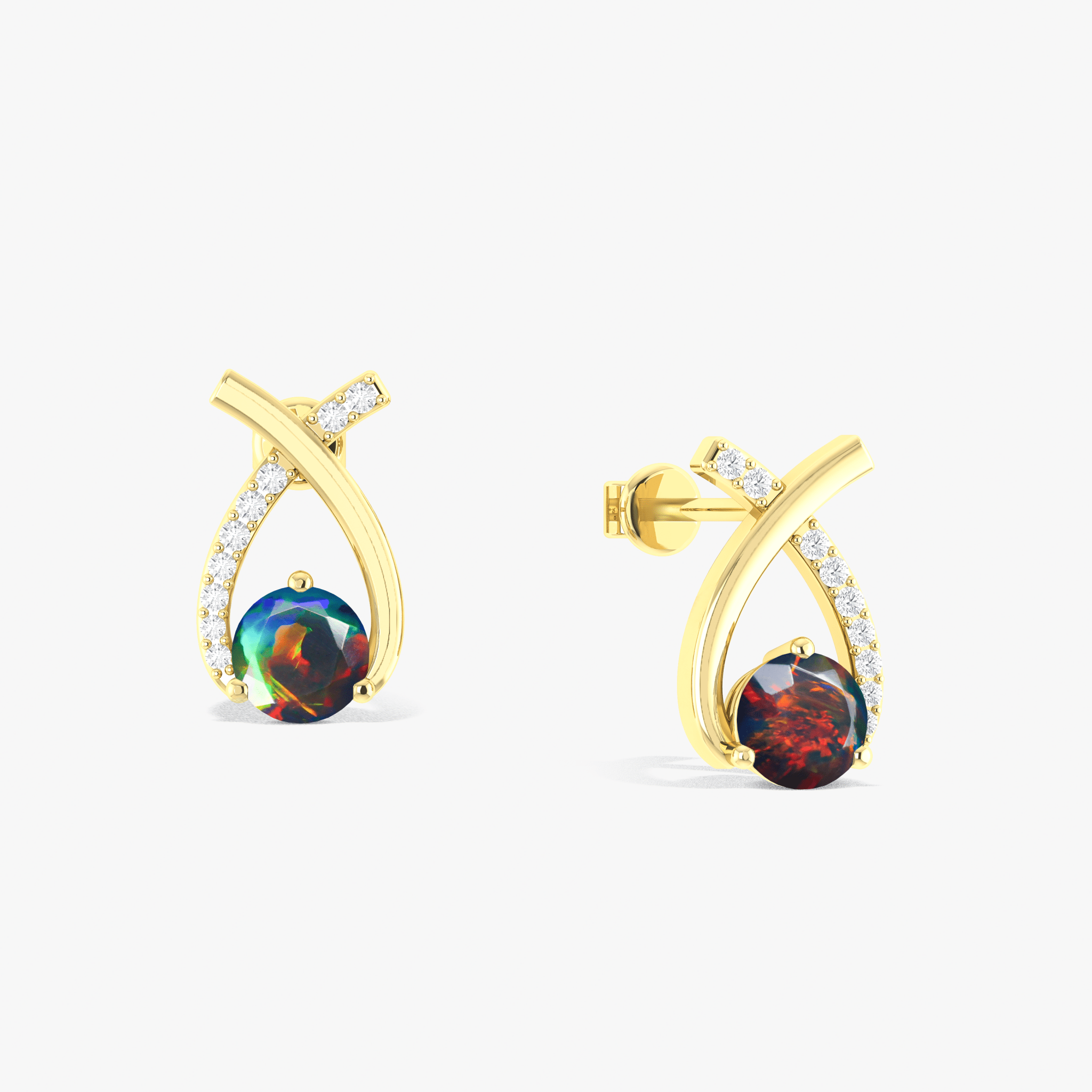 5MM Round Natural Black Opal Stud Earrings - Goodstone Jewels