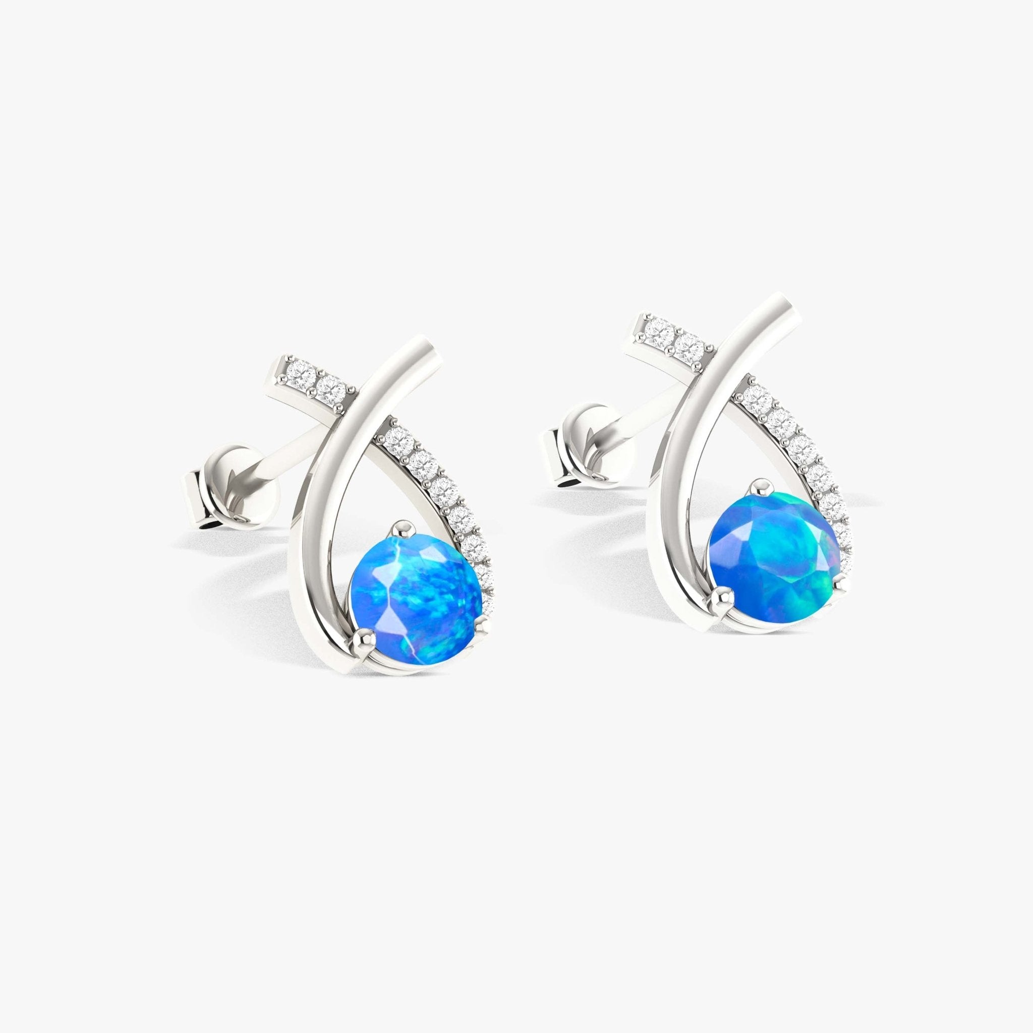 5MM Round Natural Blue Opal Stud Earrings - Goodstone Jewels
