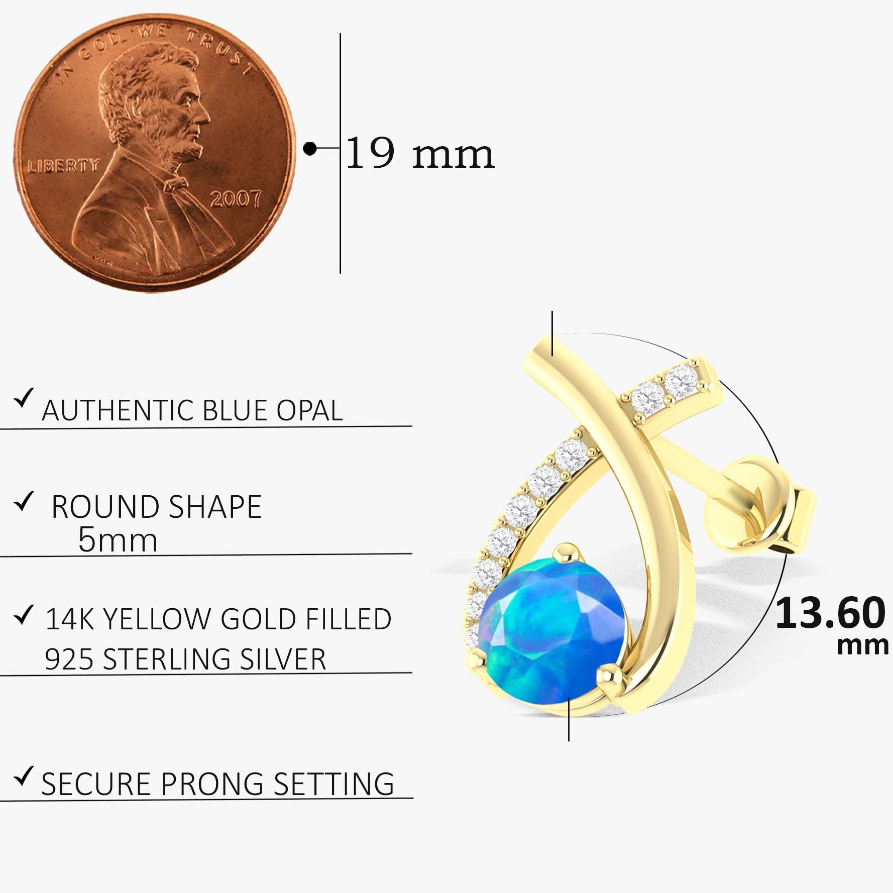 5MM Round Natural Blue Opal Stud Earrings - Goodstone Jewels