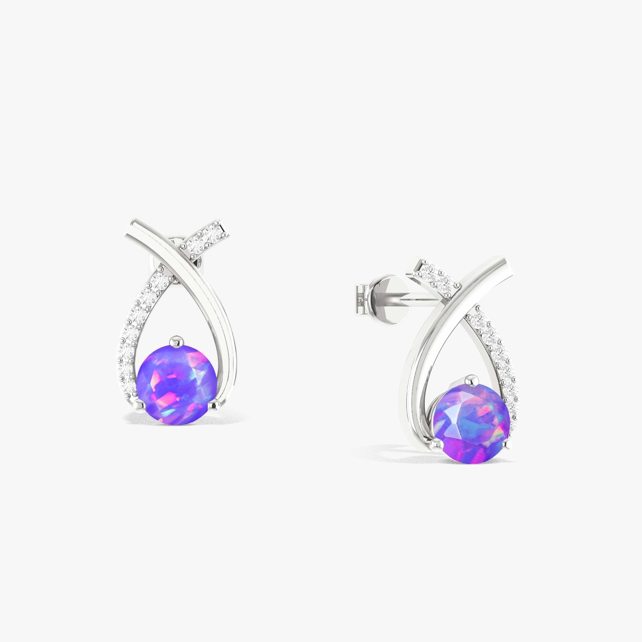 5MM Round Natural Lavender Opal Stud Earrings - Goodstone Jewels