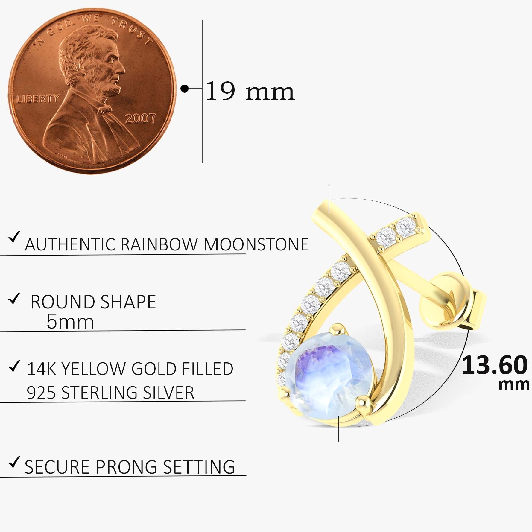 5MM Round Natural Moonstone Opal Stud Earrings - Goodstone Jewels
