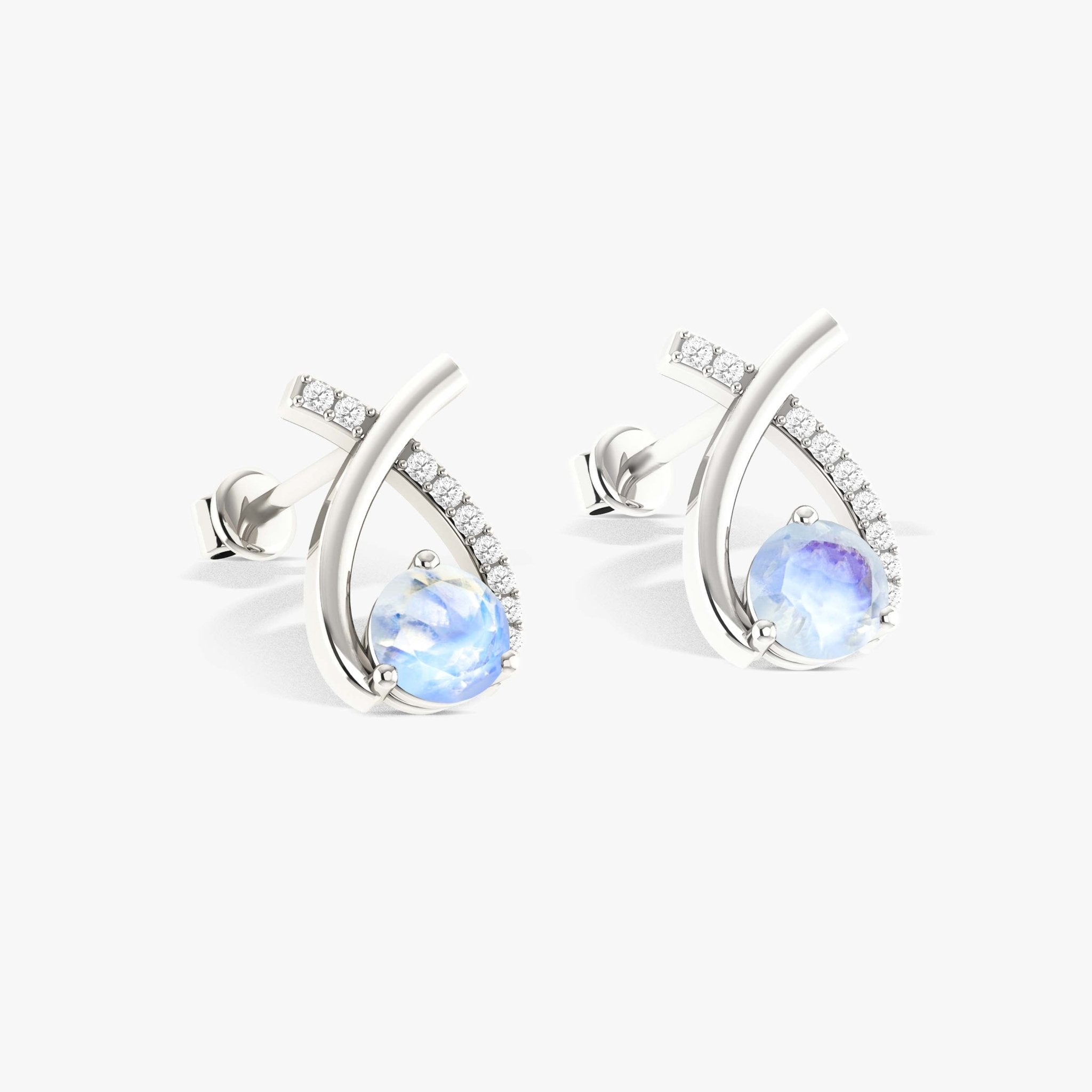 5MM Round Natural Moonstone Opal Stud Earrings - Goodstone Jewels