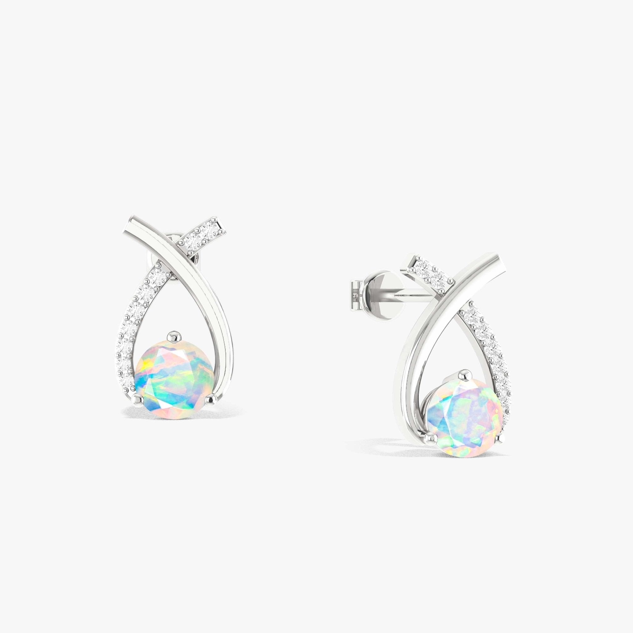 5MM Round Natural White Opal Stud Earrings - Goodstone Jewels