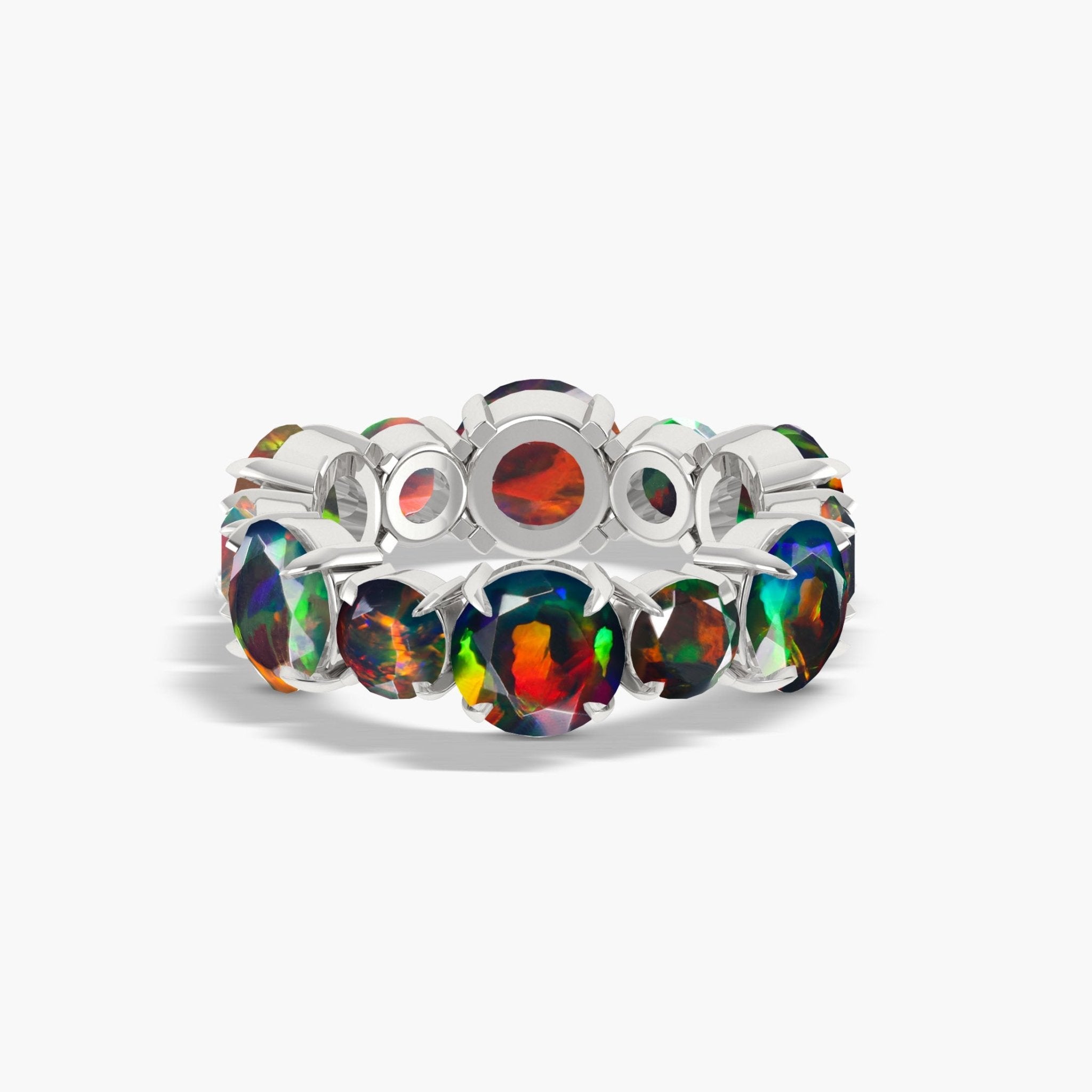 6MM Round Natural Black Opal Full Eternity Wedding Band Ring - Goodstone Jewels