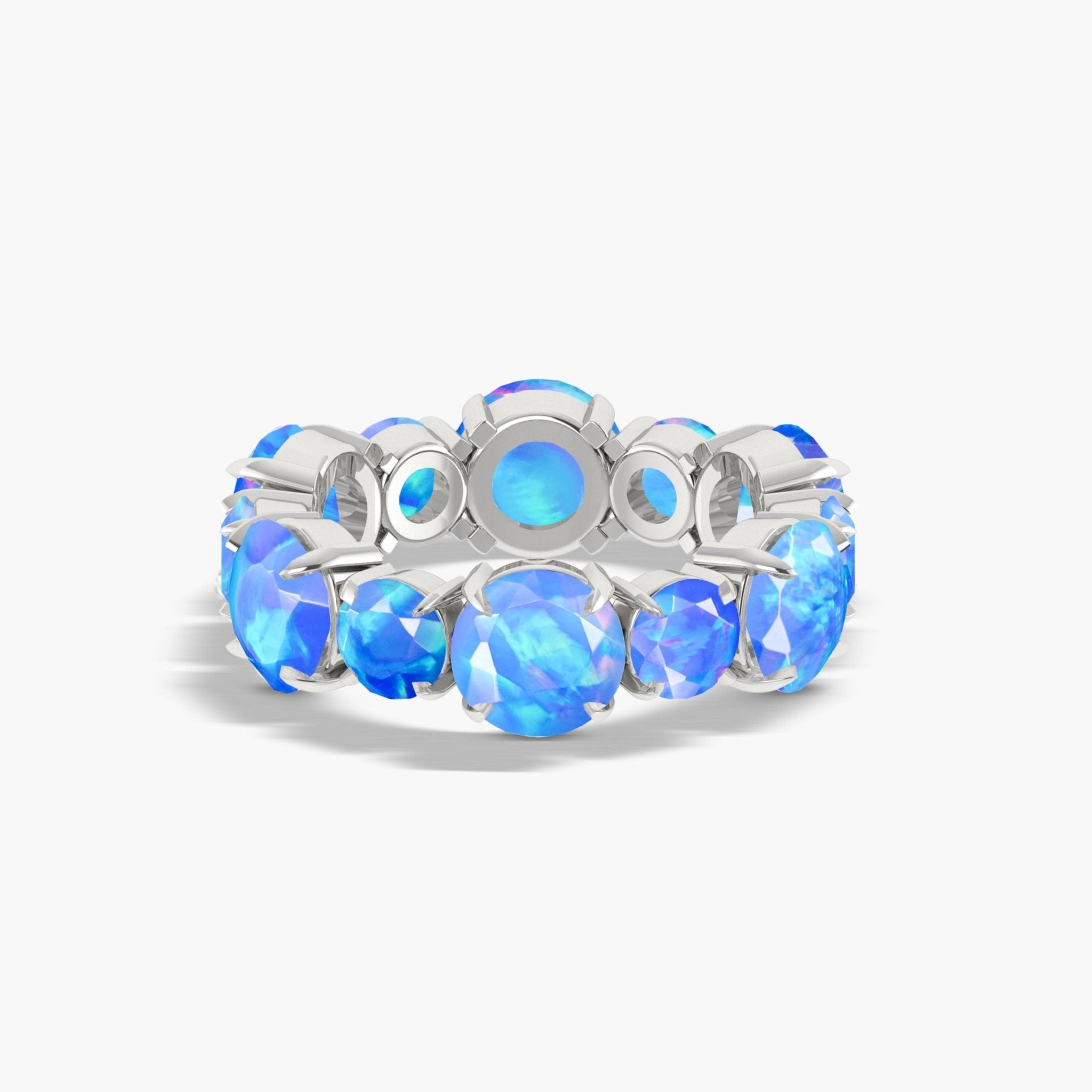 6MM Round Natural Blue Opal Full Eternity Wedding Band Ring - Goodstone Jewels