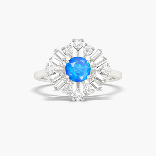 Blue Opal Halo Ring with White Zircon