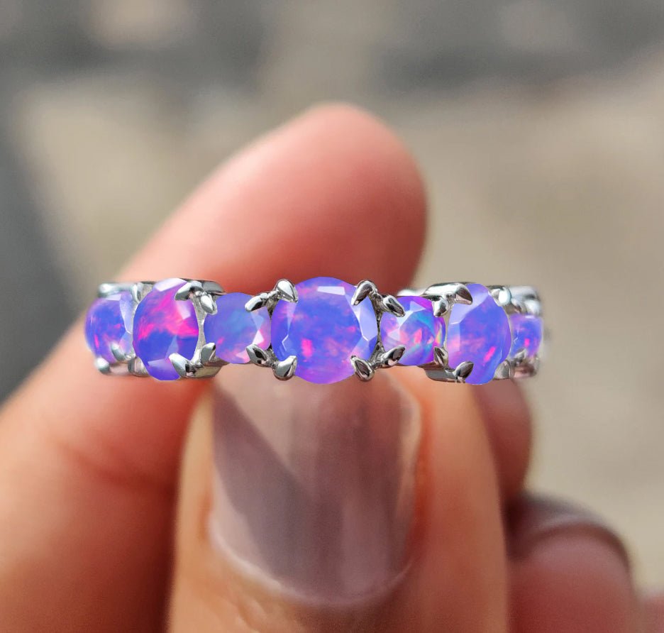 6MM Round Natural Lavender Opal Full Eternity Wedding Band Ring - Goodstone Jewels