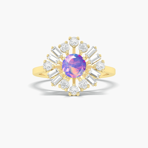Natural Lavender Opal Halo Ring with Zircon Accent
