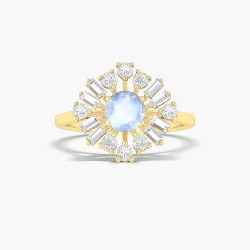 Natural Moonstone Halo Ring with Zircon Accents