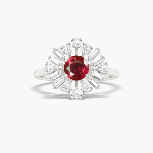 6MM Natural Ruby Halo Ring with Zircon