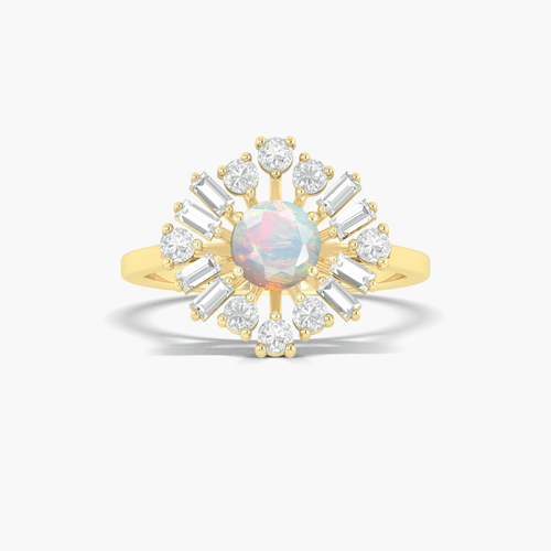 White Opal Halo Ring with Zircon - 925 Sterling Silver