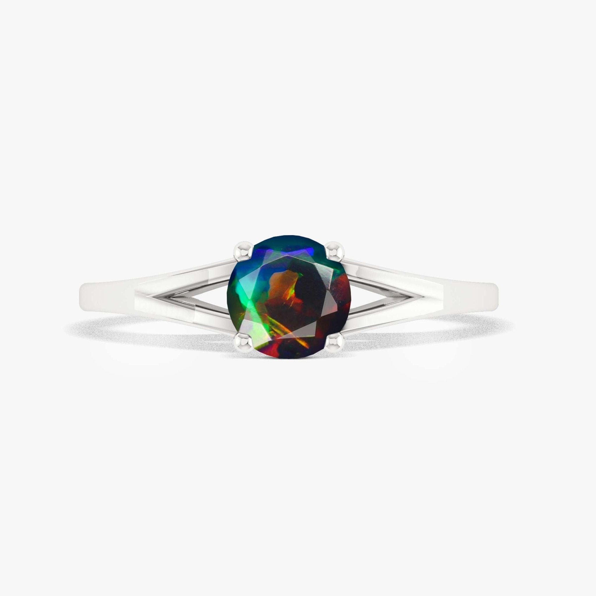 6MM Round Shape Natural Black Opal Faceted Cut Solitaire Ring - Goodstone Jewels