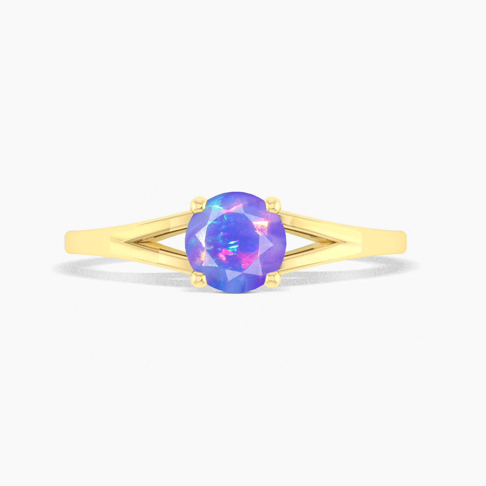 6MM Round Shape Natural Lavender Opal Faceted Cut Solitaire Ring - Goodstone Jewels