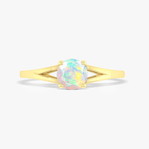 6MM Round White Opal Solitaire Ring in Sterling Silver