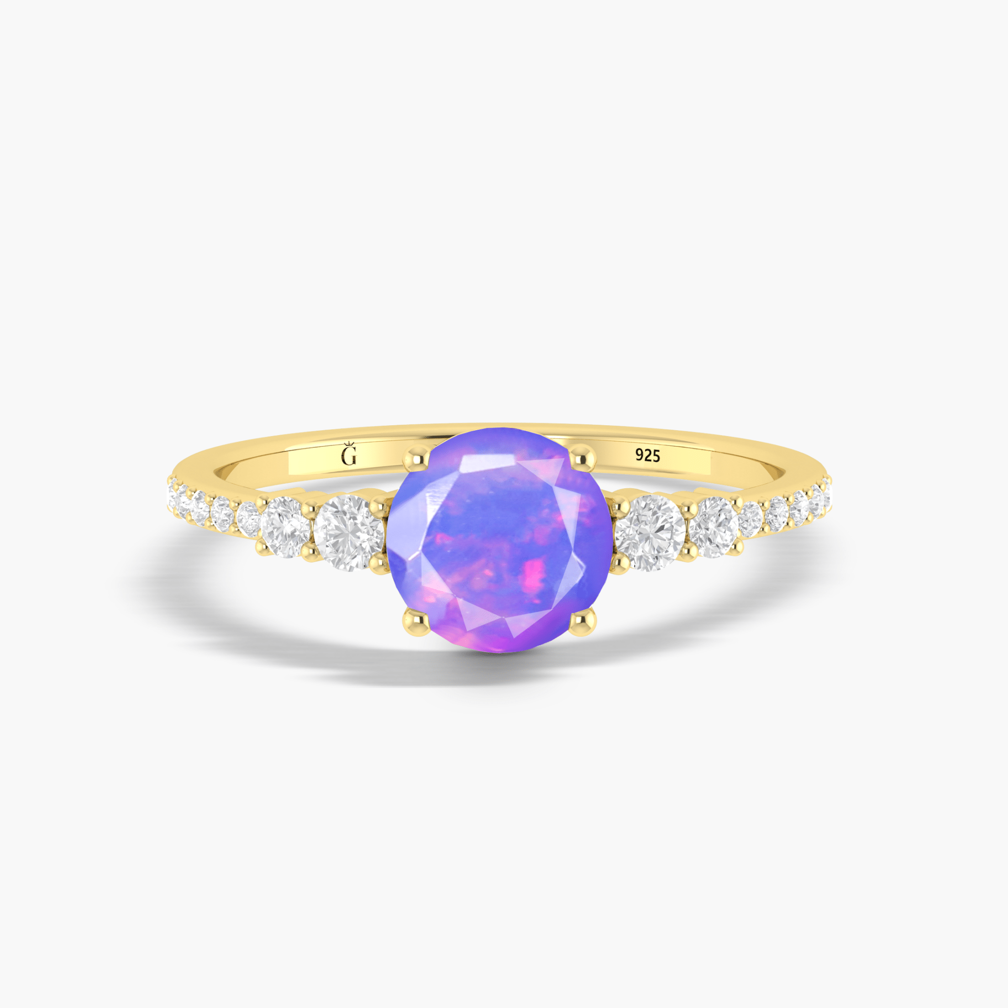 7 MM Round Shape Natural Lavender Opal Wedding Ring with White Zircon - Goodstone Jewels