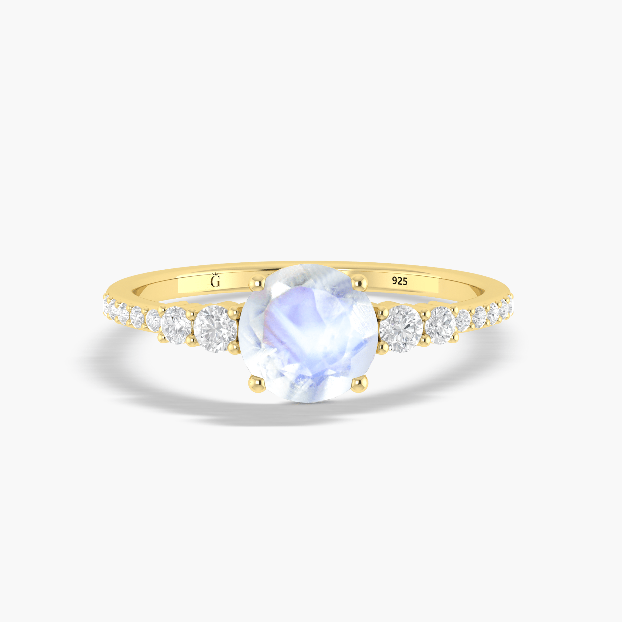 7 MM Round Shape Natural Moonstone Wedding Ring with White Zircon - Goodstone Jewels