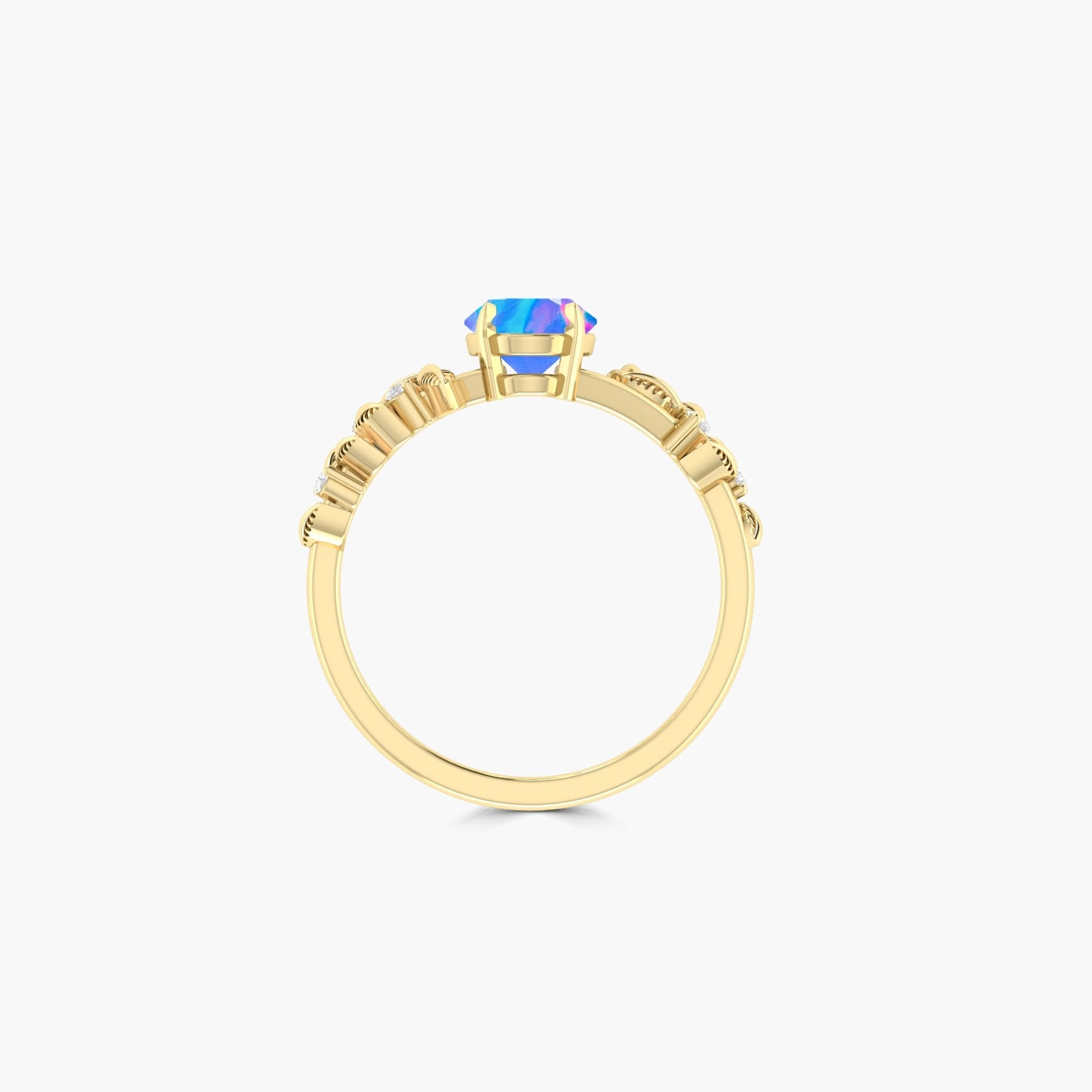 8X6 MM Oval Shape Natural Blue Opal Leaf Style Solitaire Ring - Goodstone Jewels