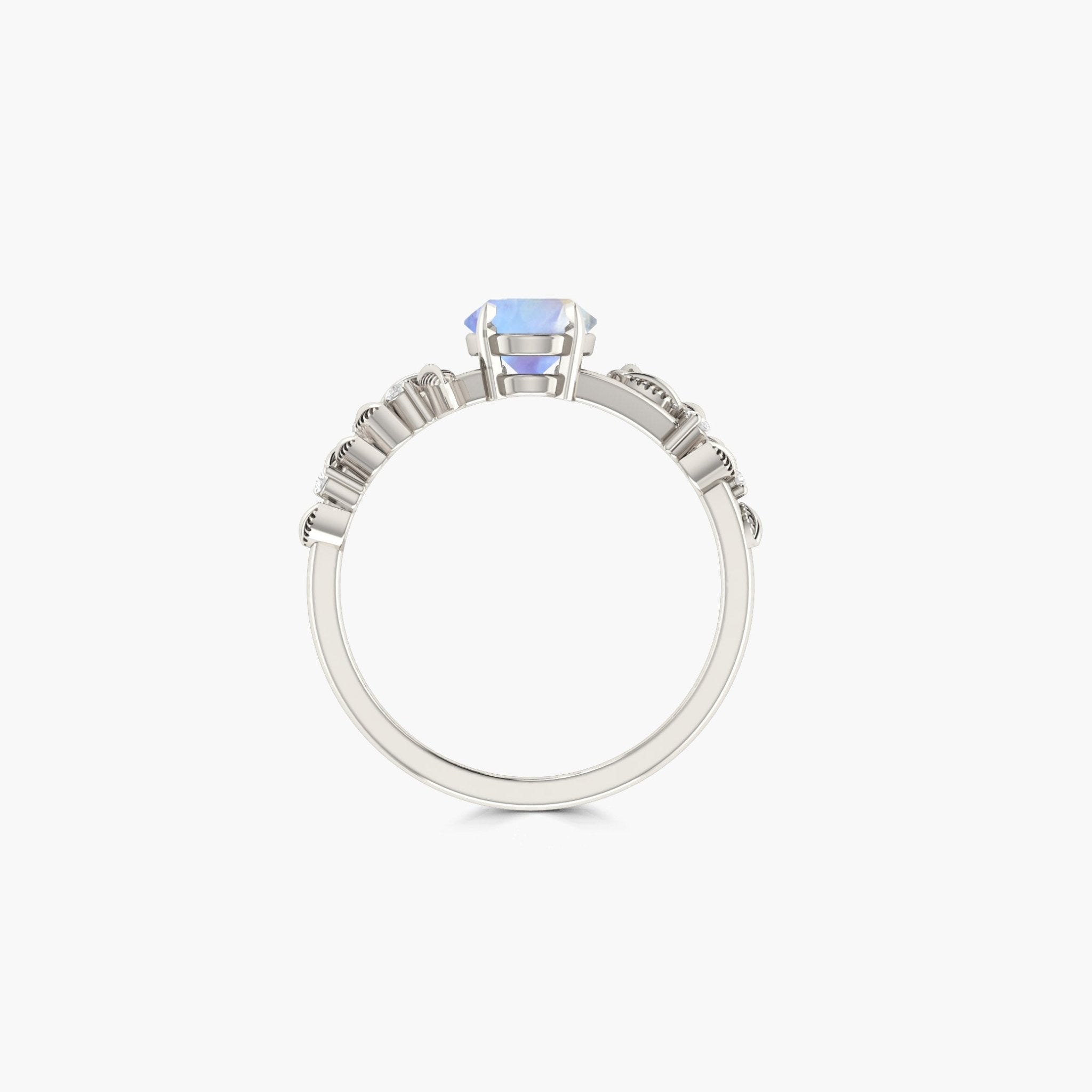 8X6 MM Oval Shape Natural Moonstone Leaf Style Solitaire Ring - Goodstone Jewels