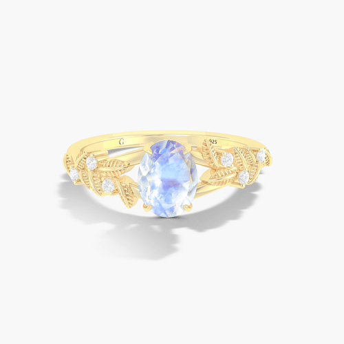 Moonstone Solitaire Ring with Leaf Design