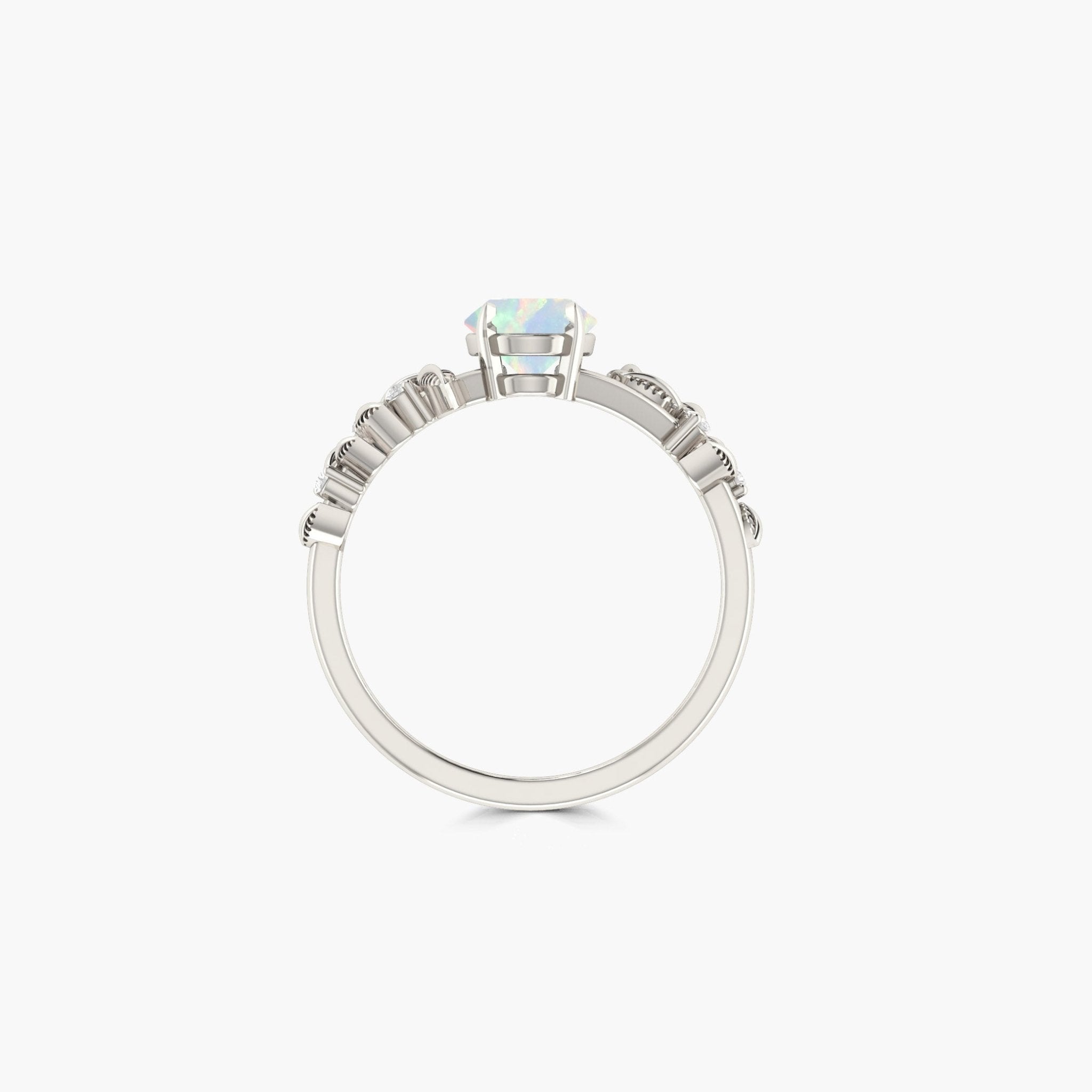 8X6 MM Oval Shape Natural White Opal Leaf Style Solitaire Ring - Goodstone Jewels