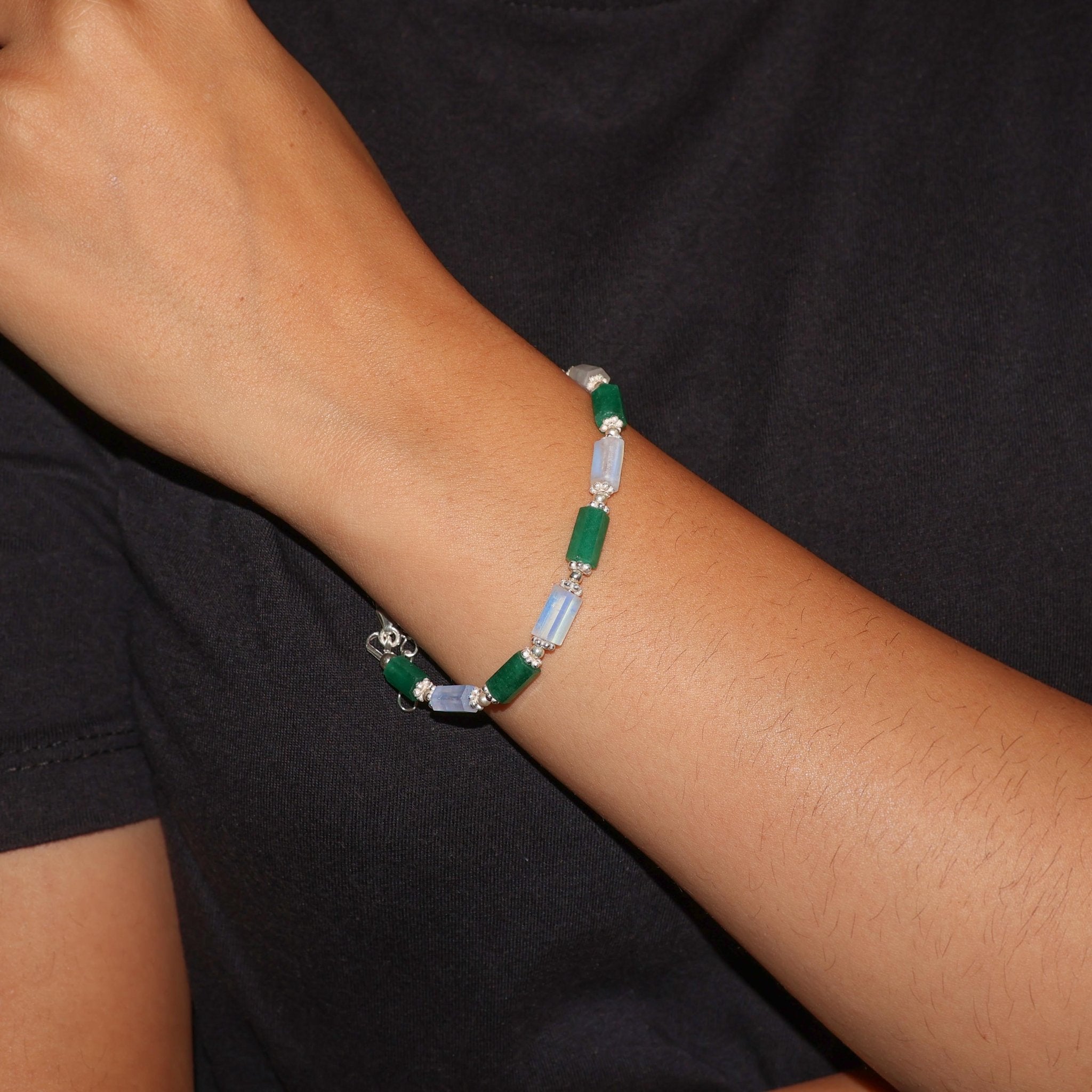 925 Sterling Silver Green Emerald With Moonstone Bracelet - Goodstone Jewels