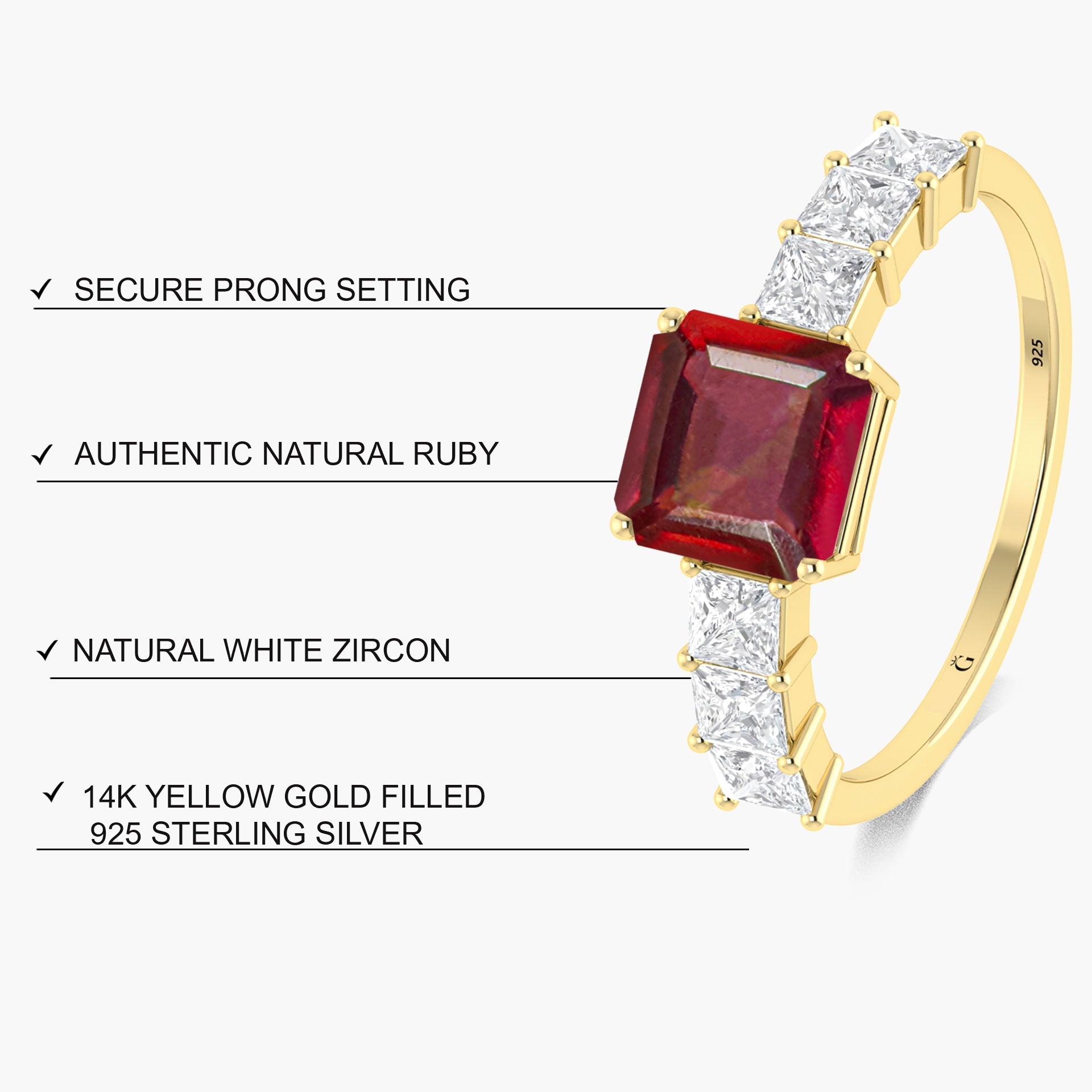 925 Sterling Silver & Yellow Gold Filled Statement Ring with Ruby and White Zircon - Goodstone Jewels