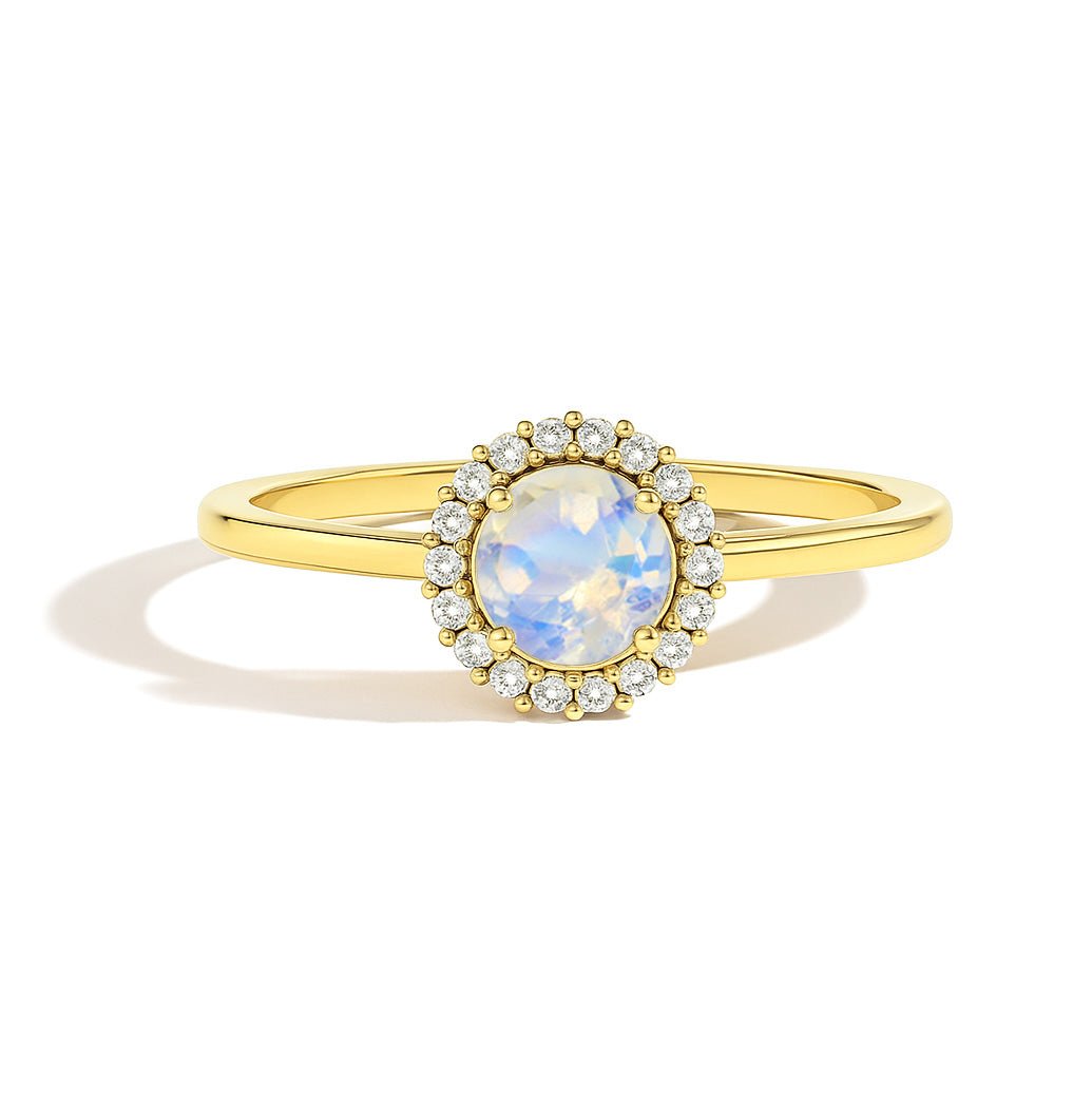 925 Sterling Silver & Yellow Gold Plated Moonstone Halo Wedding Ring - Goodstone Jewels