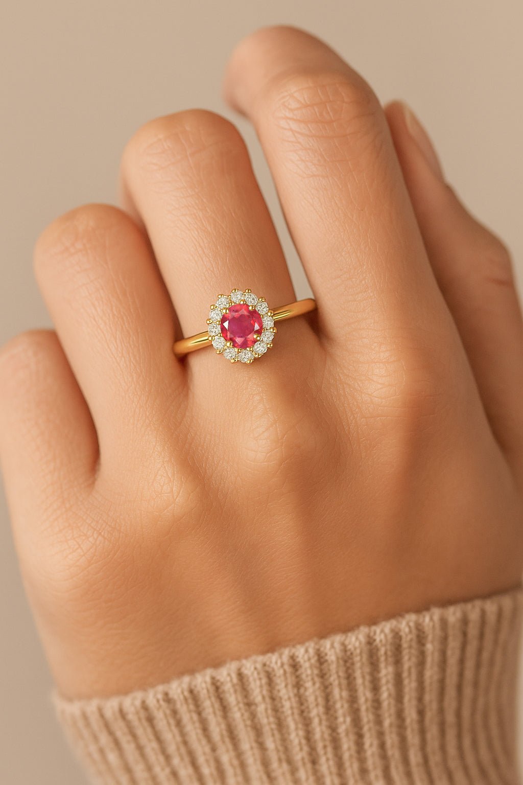 925 Sterling Silver & Yellow Gold Plated Ruby Halo Wedding Ring - Goodstone Jewels