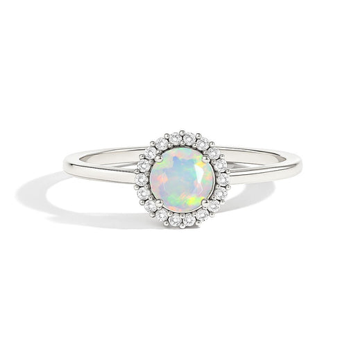 925 Silver & Gold Plated White Opal Halo Wedding Ring