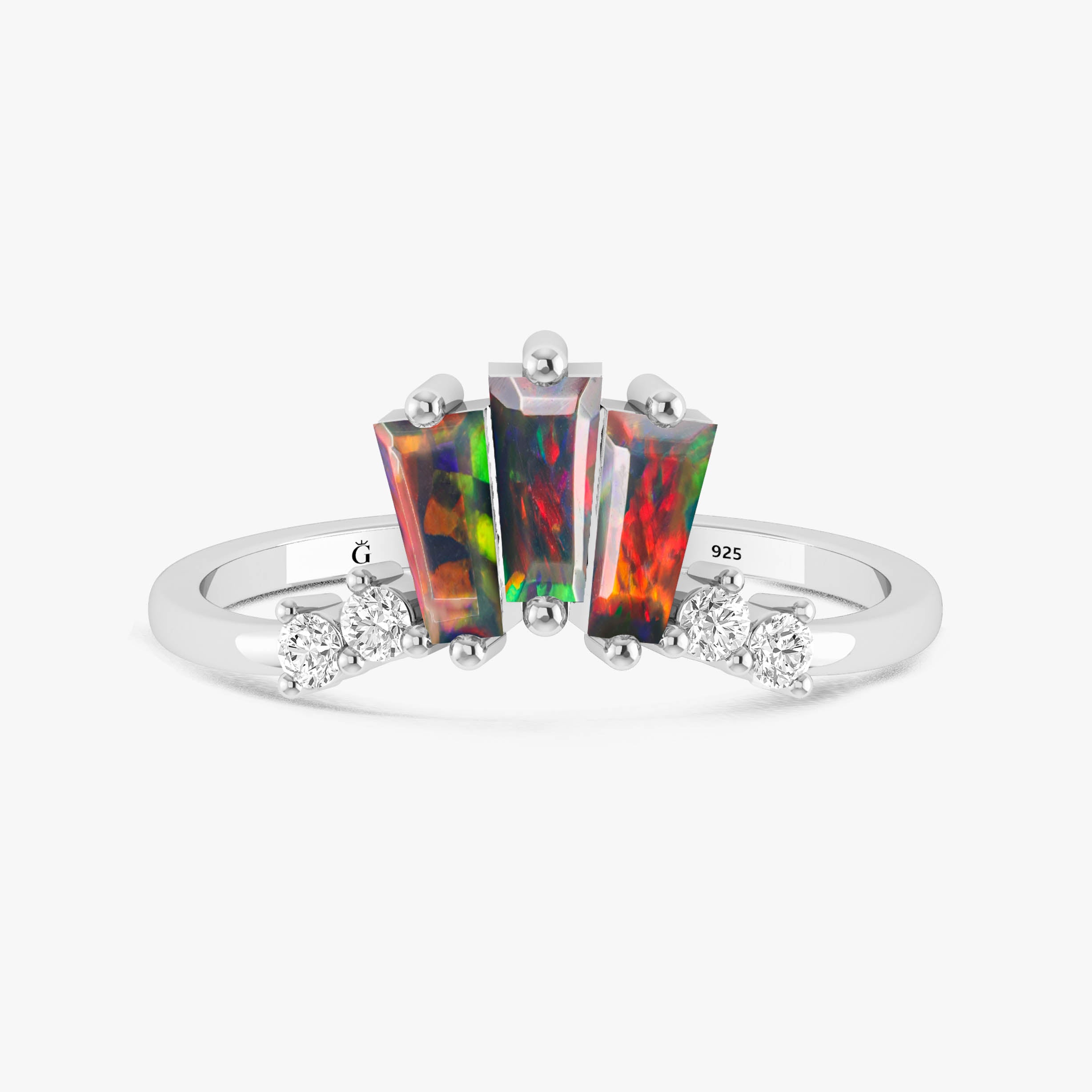 Baguette Black Opal Ring with CZ4