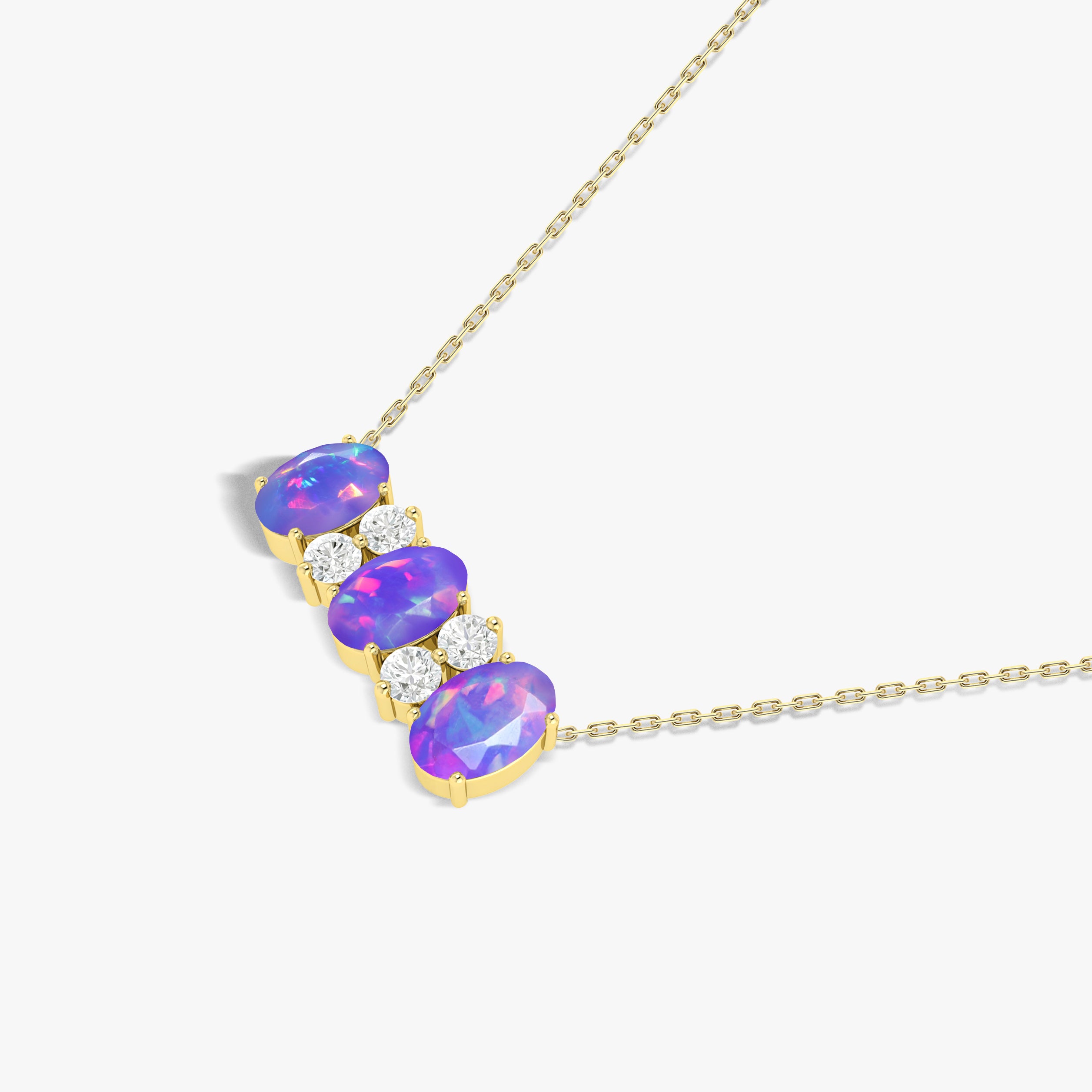 Oval Shape Natural Lavender Opal  3 Stone Pendant Necklace