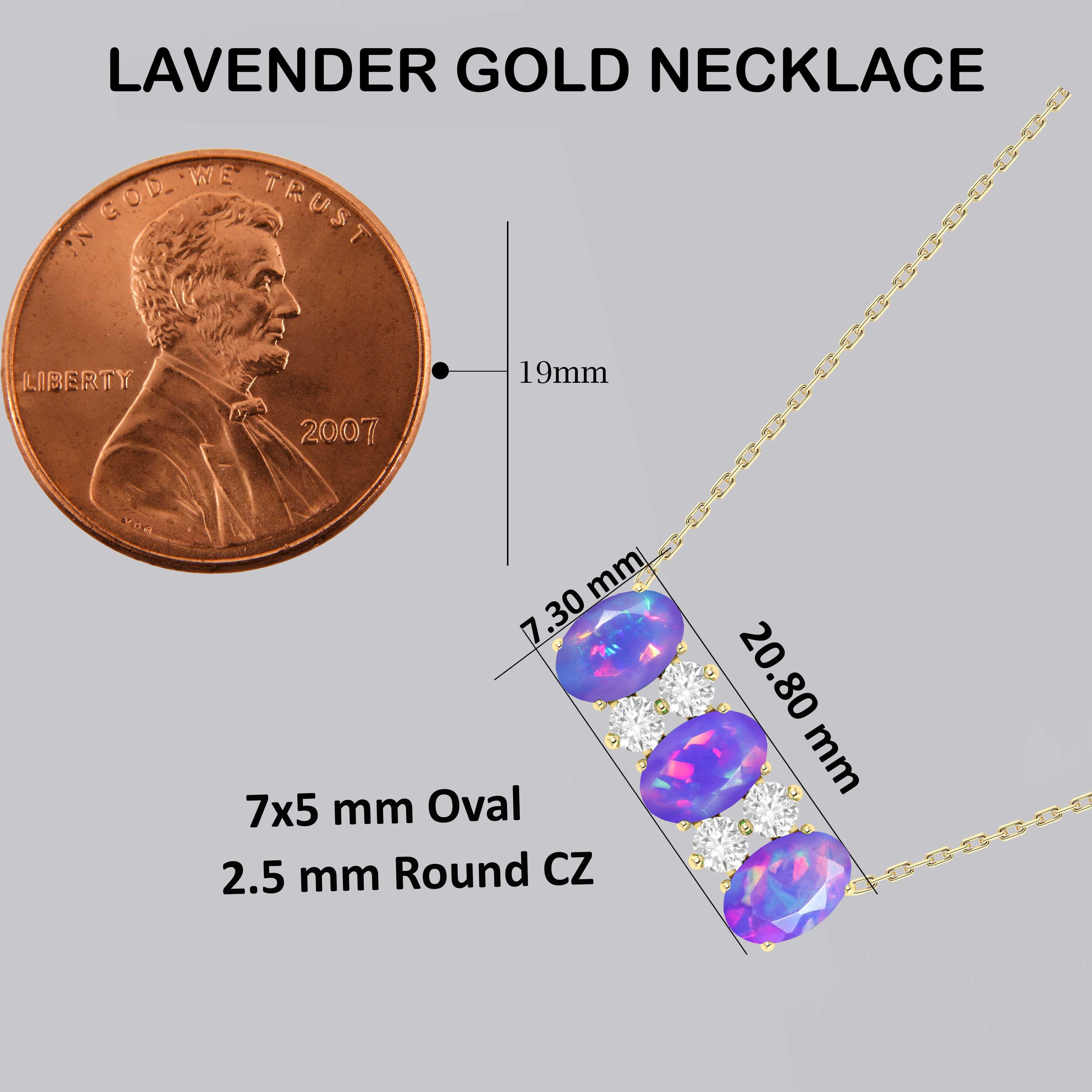 Oval Shape Natural Lavender Opal  3 Stone Pendant Necklace