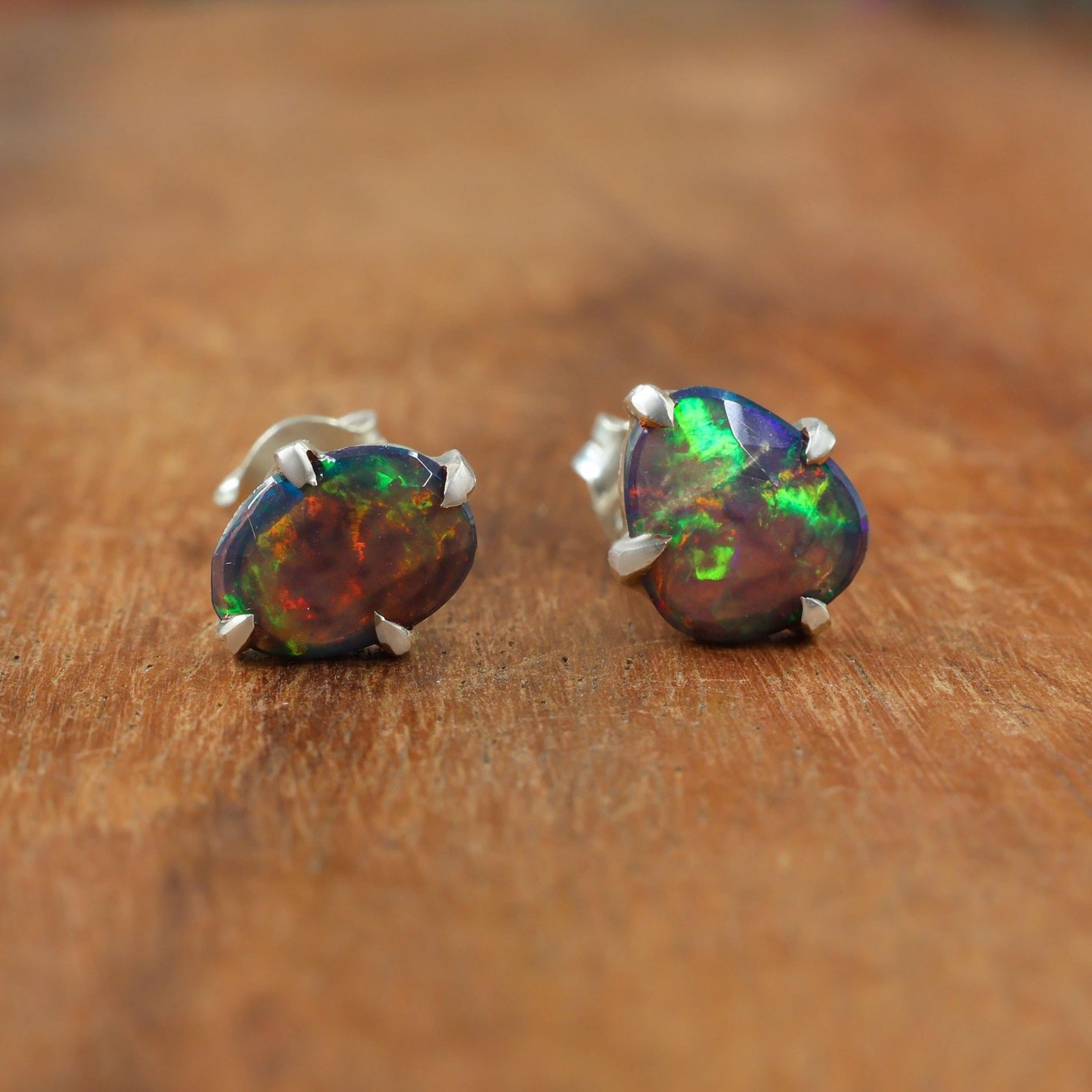 Faceted Black Opal Stud Earrings