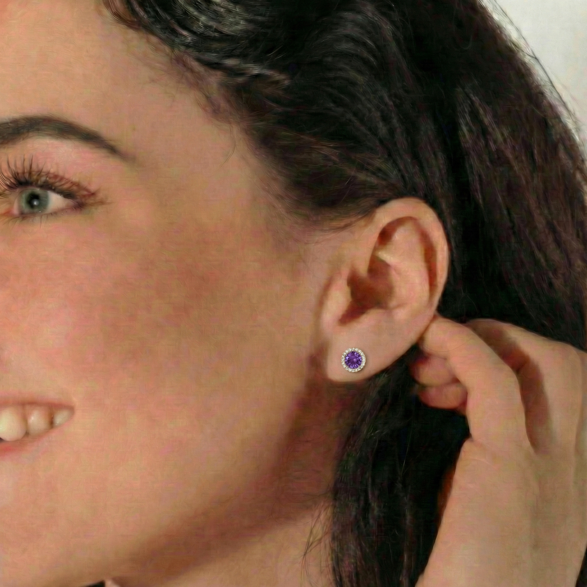Amethyst Round Halo Stud Earrings in Yellow Gold Plated 5 MM 1.3ct
