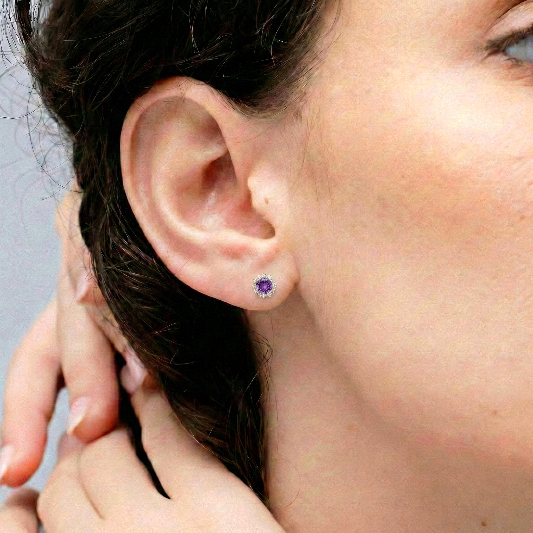 Amethyst Round Halo Stud Earrings in Yellow Gold Plated 5 MM 1.3ct