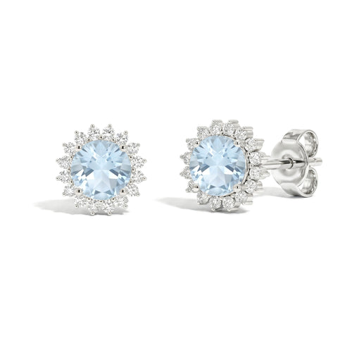 Aquamarine Round Halo Stud Earrings in 925 Sterling Silver 5 MM 1.3ct