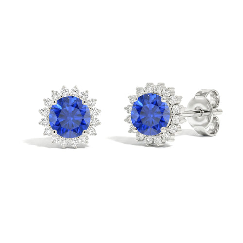 Blue Sapphire Round Halo Stud Earrings in 925 Sterling Silver 5 MM 1.3ct