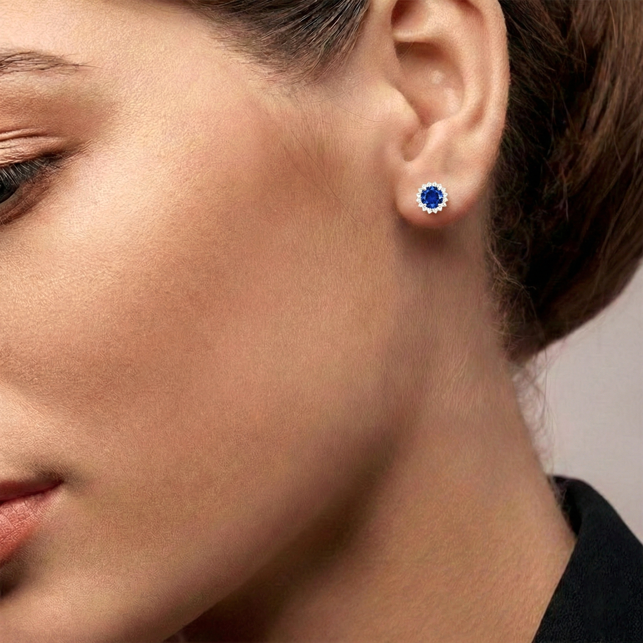 Blue Sapphire Round Halo Stud Earrings in Yellow Gold Plated 5 MM 1.3ct