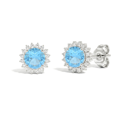 Blue Topaz Round Halo Stud Earrings in 925 Sterling Silver 5 MM 1.3ct