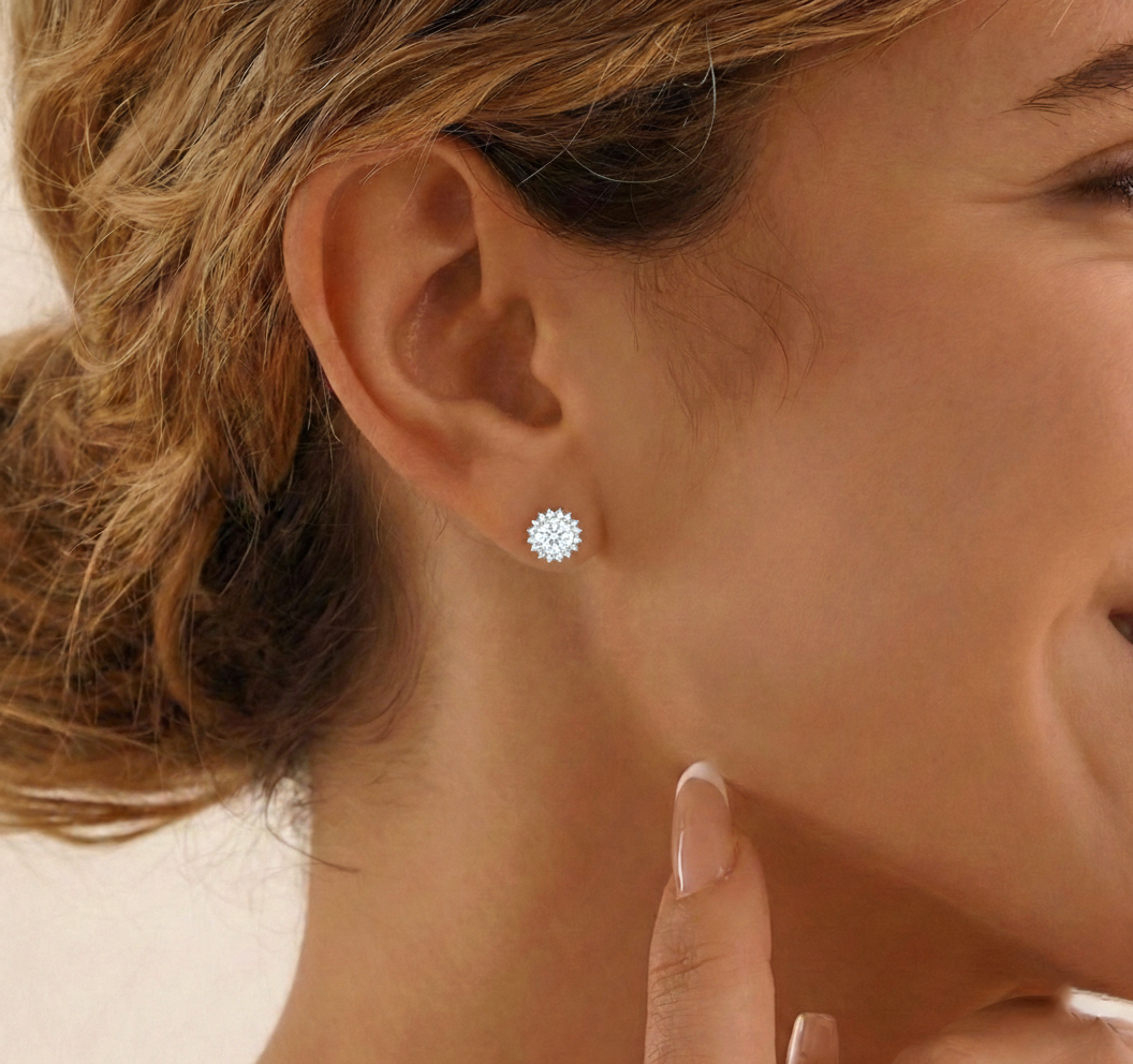 Simulated Diamond Round Halo Stud Earrings in 925 Sterling Silver 5 MM 1.3ct