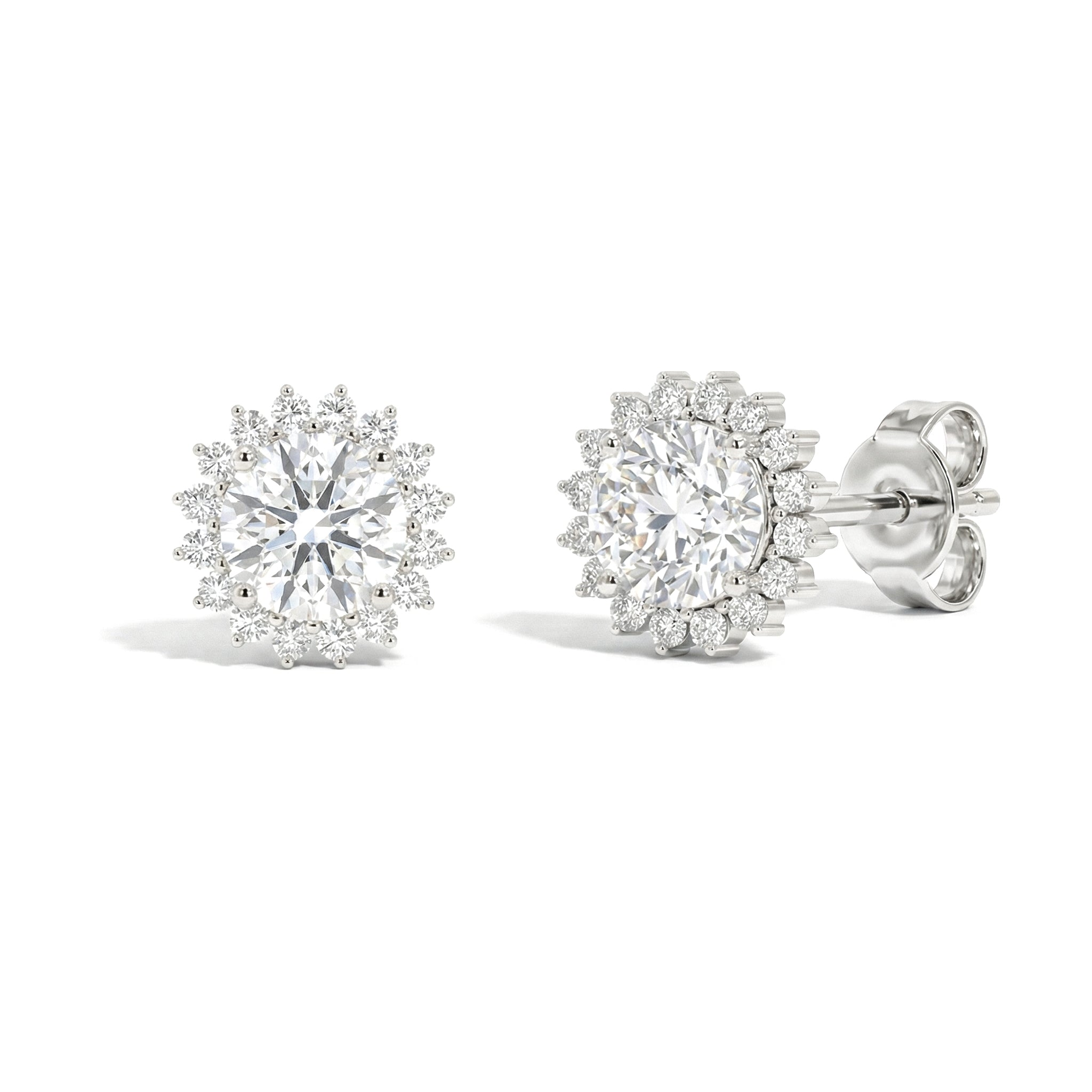 Simulated Diamond Round Halo Stud Earrings in 925 Sterling Silver 5 MM 1.3ct