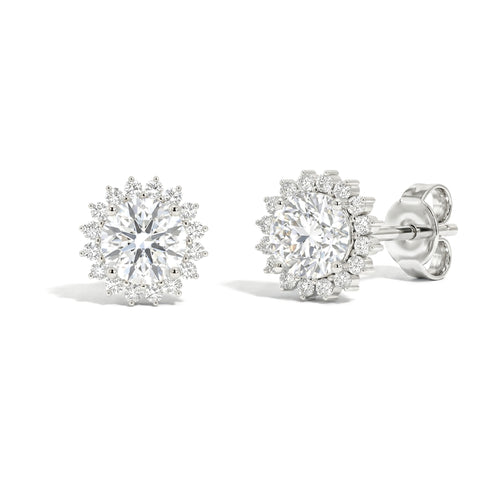 Simulated Diamond Round Halo Stud Earrings in 925 Sterling Silver 5 MM 1.3ct